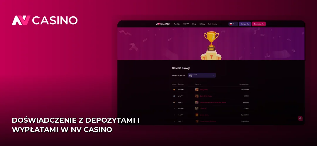 Doświadczenie z depozytami i wypłatami w NV Casino
